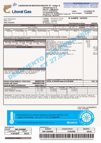 Factura con leyenda de zona fria